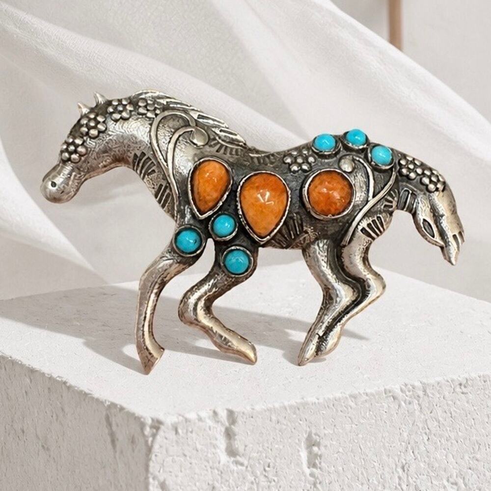Spiny Oyster Turquoise Wild Horse Ring Sterling Silver Size 9 Boho For Her .925